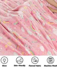 Glow In The Dark Chăn Unicorn Quà tặng Đồ chơi cho trẻ em gái Tuổi 1 2 3 4 5 6 7 8 9 10 tuổi Sinh nhật Giáng sinh Halloween Lễ tạ ơn Cầu vồng màu hồng Mềm ấm cúng Fluffy dạ quang, Chăn sofa, Thảm chơi cho trẻ em, Quà sinh nhật, Quà Giáng sinh, Quà tạ ơn ,260GSM, Chăn Điều Hòa, Chăn Ngủ - Hồng - Xem 4