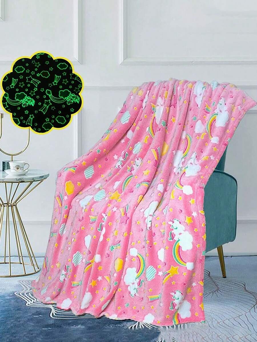 Glow In The Dark Chăn Unicorn Quà tặng Đồ chơi cho trẻ em gái Tuổi 1 2 3 4 5 6 7 8 9 10 tuổi Sinh nhật Giáng sinh Halloween Lễ tạ ơn Cầu vồng màu hồng Mềm ấm cúng Fluffy dạ quang, Chăn sofa, Thảm chơi cho trẻ em, Quà sinh nhật, Quà Giáng sinh, Quà tạ ơn ,260GSM, Chăn Điều Hòa, Chăn Ngủ - Hồng - Xem 1