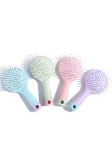 1pc Air Cushion Comb For Girls, Cute Cartoon Mini Portable Hair Massage Brush With Hairclip - Purple - View 2