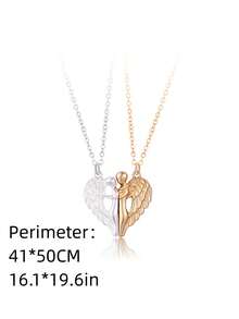 1pc Couple Style Gold & White Double Color Hugging Angel Pendant Necklace, Daily Wear - Gold - View 4