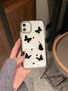 1pc Black Butterfly & English Letters Pattern Acrylic Phone Case, Compatible With Apple Models - Black and White - View 1