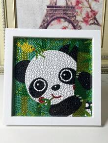 1pc Panda Diamond Painting Kit, Includes 15x15cm Canvas, 17x17cm Plastic Frame, Crystals & Tools For Diy, Living Room & Bedroom Decoration, Not A Finished Product - White - View 1