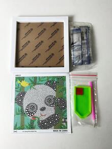 1pc Panda Diamond Painting Kit, Includes 15x15cm Canvas, 17x17cm Plastic Frame, Crystals & Tools For Diy, Living Room & Bedroom Decoration, Not A Finished Product - White - View 3