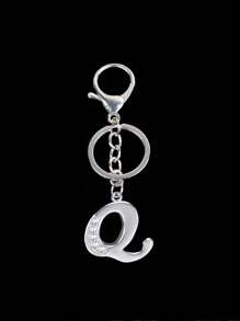 Llave creativa de una pieza de la calle con 26 letras brillantes y llavero de letra capital hueca con diamantes de imitación, regalo personalizado adecuado para todo tipo de personas - Plateado - Ver 33