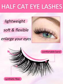 7 Pairs Full False Lashes 12mm Short Half Lashes Faux Mink Cat Eye Look Tail Elongated Strip Lashes Strip Lashes,Lashes,Eyelashes,Fake Lashes