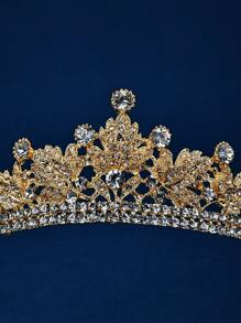 1pc Heavy-Duty Gorgeous Gold Crown Headband Hair Accessory Embellished With Rhinestones For Brides, Weddings, Parties, Birthdays And Fashion Styles - Multicolor - View 3