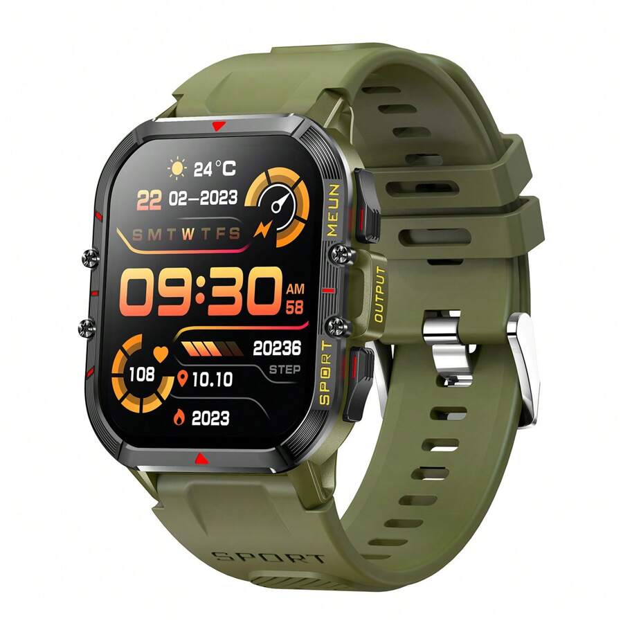 2023 Nuevas llegadas V21 BT Llamada con reloj de pantalla de 1.96 pulgadas 360 * 360 exterior resistente al agua Deporte Smart Watches para hombres Calendario, Reloj despertador, Control remoto, Cuenta atrás, Seguimiento del sueño, Medición de la velocidad, Seguimiento de la condición física, Pasómetro, Recordatorio de llamadas, Respuesta de llamadas, Mensaje de empuje, Recordatorio de mensajes, Llamada de marcación, Monitor de ritmo cardíaco, Control de gestos, Monitor de oxígeno en sangre - Marrón - Ver 1