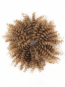 短假髮,捲曲彈性橡膠頭,假髮,合成泡沫捲曲編蓬髮,亂糟糟圓髻,女性髮飾 - 亞麻棕 - 查看 2