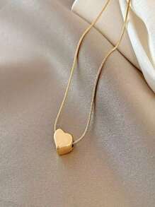 1pc Silver Heart Shaped Pendant Necklace, Jewelry Gift For Women - Gold - View 3