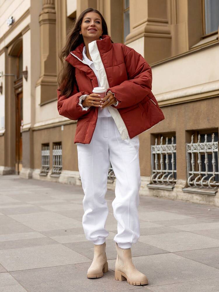 Botas De Plataforma De Chelsea Para Mujer Con Suela Gruesa Estilo Lug, Botines De Tacón Grueso Hasta La Pantorrilla Estilo Medio Deslizables, De Croché Elástico En Color Beige - Albaricoque - Añade 10