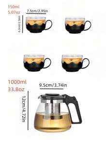 1set Heat Resistant Glass Tea Pot With Filter And 4 Cups, Chinese Kungfu Tea Set - Black - View 4