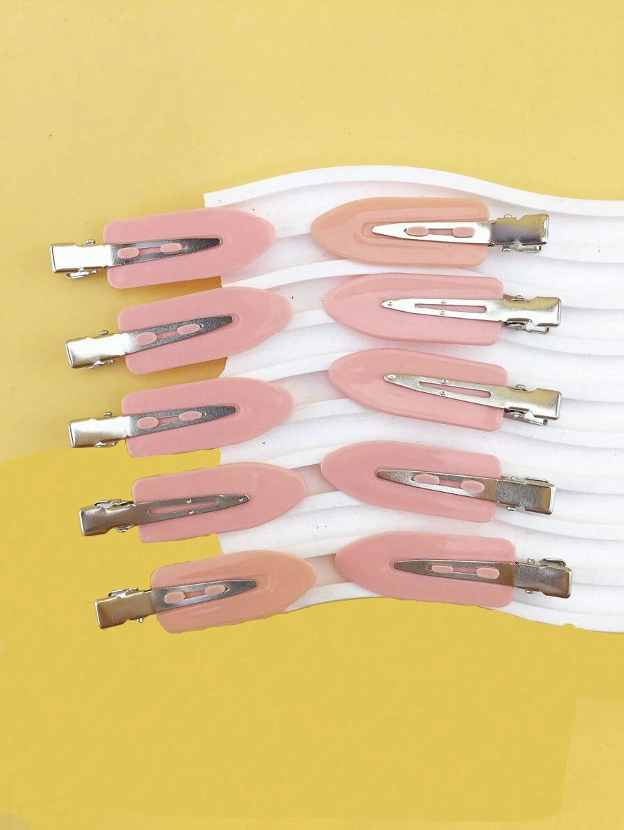 10pcs Hair Shiny Sequin Glitter No-Trace Clips, Suitable For Bangs, Skateboard, Duck Mouth - Pink - View 1