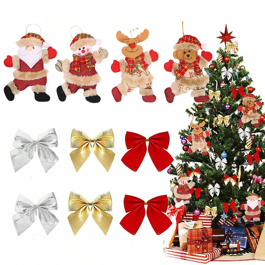 10 Christmas Doll And Bow Accessories For Christmas Trees - Red - View 1