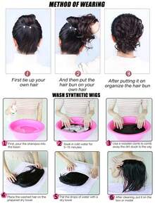 短假髮,捲曲彈性橡膠頭,假髮,合成泡沫捲曲編蓬髮,亂糟糟圓髻,女性髮飾 - 亞麻棕 - 查看 7