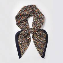 34.6in/88cm Ladies' Fashionable Breathable Multifunctional Hairband, Scarf, Necktie, Bag Accessory, 1pc, Printed Square Scarf - Black - View 1
