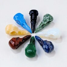 1入組天然水晶寶石黑曜石烏鴉頭骨雕刻蛋白石口袋晶體珠寶冥想石 - 米色 - 查看 4