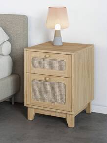 Modern Set Of 2 Rattan Nightstand End Table Drawer Storage Space Natural Side Table For Bedroom, Living Room