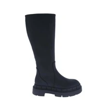 BELOVELY【Fire-2】Women's Mid- Calf Platform side zipper Chunky High Fashion Comfy Rain Boots - 黑色 - 查看 2