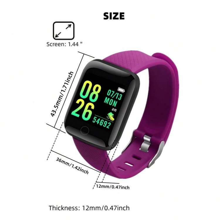 1 Dây đeo TPU màu tím cho nam nữ Thể thao Lịch báo thức Theo dõi nhịp tim 24 giờ Theo dõi giấc ngủ Đồng hồ thông minh mặt vuông, tương thích với Android iPhone - Màu tím - Xem 8