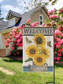 1入組雙面亞麻園旗帶有花卉印花,園藝裝飾 - 彩色 - 查看 4