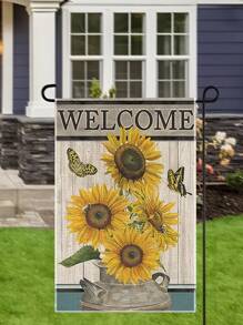 1入組雙面亞麻園旗帶有花卉印花,園藝裝飾 - 彩色 - 查看 1