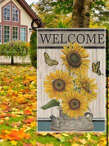 1入組雙面亞麻園旗帶有花卉印花,園藝裝飾 - 彩色 - 查看 2