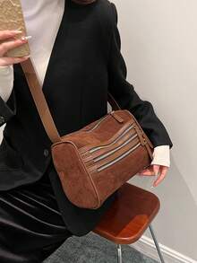 多層多口袋女用斜背包,可調式肩帶,拉鍊閉合,非常適合旅行、購物、聚會、時尚休閒 - 咖啡棕 - 查看 3