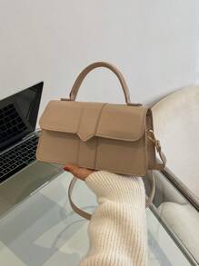 1pc Fashionable Solid Color Pleated Handle Elegant Handbag Suitable For Women's Daily Use, Date And Gift - Khaki - View 6