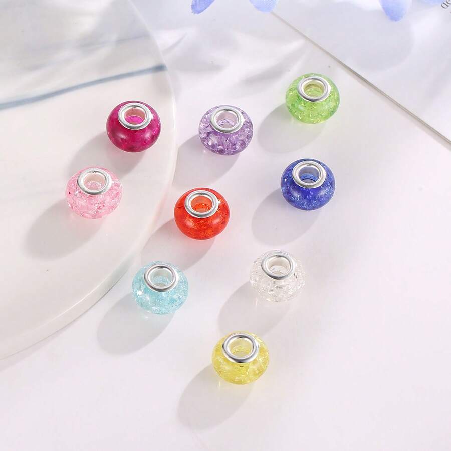 10pcs Simple And Versatile Multicolor Icy Cracks Bead With Large Hole For Diy Bracelet, Pendant, Jewelry Accessory - Beads - View 1