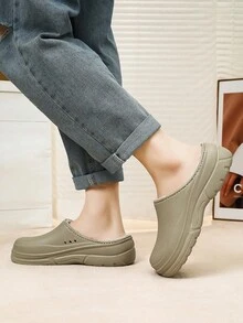 Dép bít mũi mùa thu đông ấm áp, thoải mái, thời trang, cỡ lớn, dép đầu bếp, dép đi vườn chống trượt, dép đôi. - Màu Khaki - Xem 4