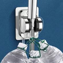 1 件強黏防水淋浴噴頭支架,無需鑽孔,不損壞牆壁,可調式浴室淋浴底座,帶兩個掛鉤,適用於家庭/酒店/浴室淋浴支架等黑色 - 黑色 - 查看 2