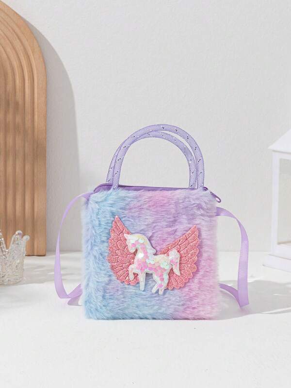 حقيبة كتف كرتونية للأطفال بشكل وحيد القرن، حقيبة تخزين جميلة للبنات، حقيبة يد من القماش المخمل للإطلالة اليومية، حقيبة كروس صغيرة، حقيبة تحمل للروضة، محفظة نقود (قماش متعدد الألوان، كل واحدة فريدة)