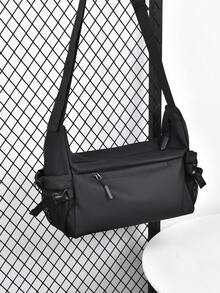 男士戶外斜背包運動時尚單肩包尼龍防水面料多拉鍊口袋休閒背包斜挎包,大容量超大尺寸防水假期必備的運動健身戶外背包,適用於青少年的聖誕禮物男性禮物 - 黑色 - 查看 5