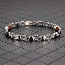 1 件不鏽鋼光澤心型連結手鍊,男女通用,可調式磁性手鐲,搭配強力磁鐵,簡約風格聖誕感恩節珠寶禮物 - 銀色 - 查看 1