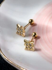 1對銅製骨形立體耳針,適合女性日常穿戴 - 金色 - 查看 1