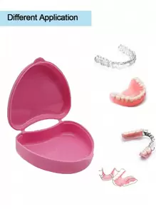 1 个粉色塑料假牙盒，心形假牙盒，心形牙齿固定器收纳盒，可爱牙齿盒，心形牙齿收纳盒，多功能器具，“时尚保护您的假牙！使用我们的心形假牙架整理好假牙。” - 粉色 - 查看 1