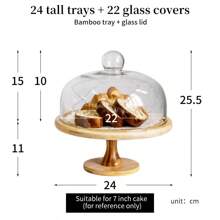 1set Bamboo Cake Stand With Glass Dome Cover, Food Display Stand For Dessert, Bread, Fruits - Ginger - View 9