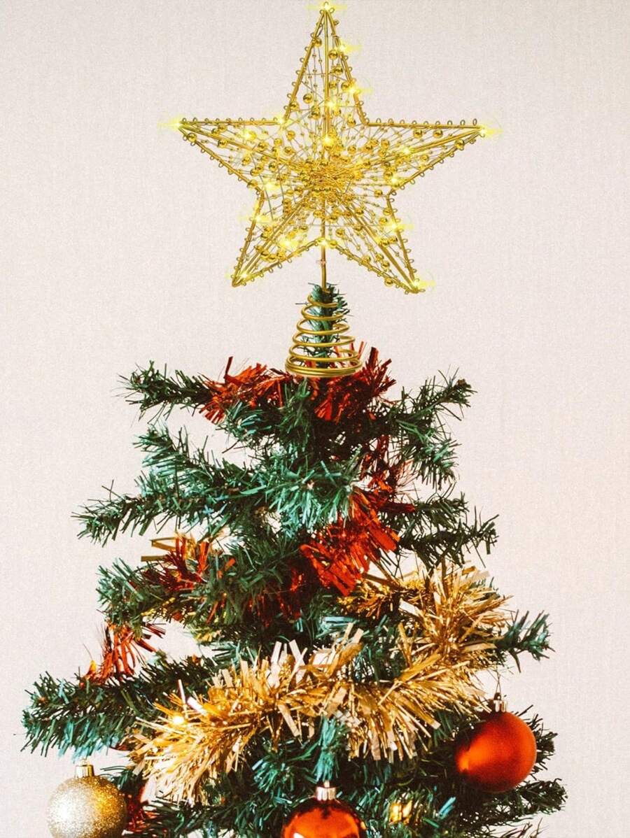 Christmas Tree Topper Lighted Christmas Glittered Star Tree Topper