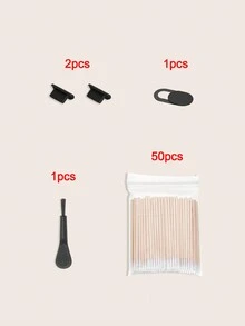 5入組手機清潔工具套裝,包括手機充電口,耳機,鏡頭,刷子,反間諜隱私屏幕貼,矽膠塞塵插頭 - 黑色 - 查看 2