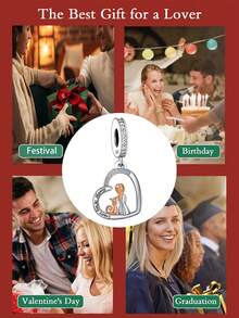 HuooNew 1pc Delicate 925 Sterling Silver Heart Shaped Pendant With Girl And Cat Design, Engraved With 'Always In My Heart', Birthday Gift For Teenage Girls - Silver - View 3