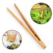 2 Pieces 7-inch Bamboo Bread Tongs, Grilled Kimchi Tea Kitchen Tongs - Yellow - View 4