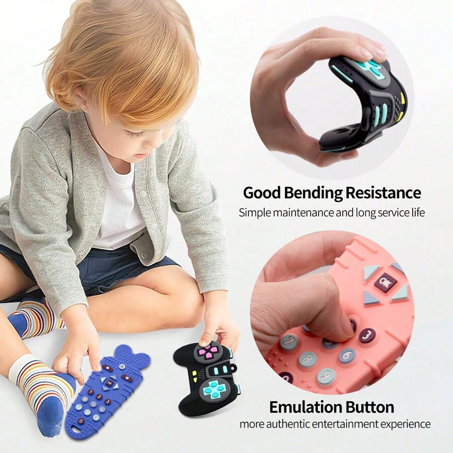 2pcs Silicone Game Controller Shaped Teether Toy, Educational Gaming