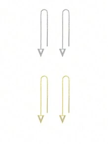 1 對時尚奢華鏤空三角形耳環耳環適合女士日常佩戴禮物 - 彩色 - 查看 3