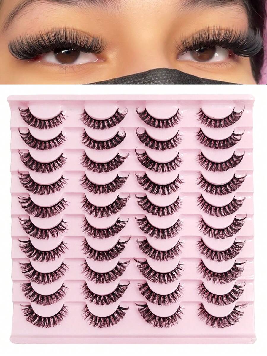 20 Pairs D Curl Full Strip Lashes Faux Mink Eyelashes Reusable Fluffy Russian Strip Lashes Eyelashes Extensions - Black - View 1