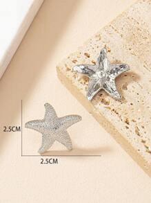 1pair Metallic Starfish Stud Earrings, Simple Ocean Style - Silver - View 4