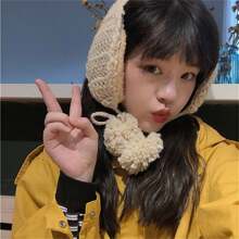 1入女士保暖耳罩,可摺疊的毛絨/羊毛耳套,非常適合k-pop迷,聖誕/情人節禮物 - 卡其色 - 查看 5