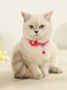 1入夏季花卉鈴鐺寵物項圈，帶牽繩鉤 - 玫紅色 - 查看 2