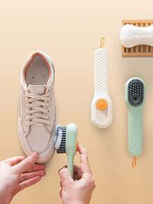 1pc Green Liquid-Filled Cleaning Brush + 1pc Transparent Hook Press-Type Shoe Washing Brush - Green - View 5