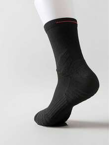 1雙男士高筒襪,精英運動襪,毛巾底厚長美式訓練襪 - 黑色 - 查看 2