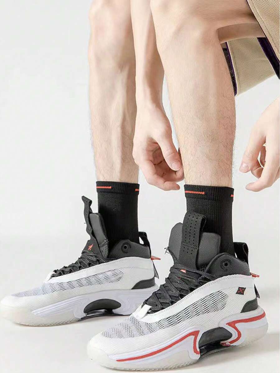 1雙男士高筒襪,精英運動襪,毛巾底厚長美式訓練襪 - 黑色 - 查看 1